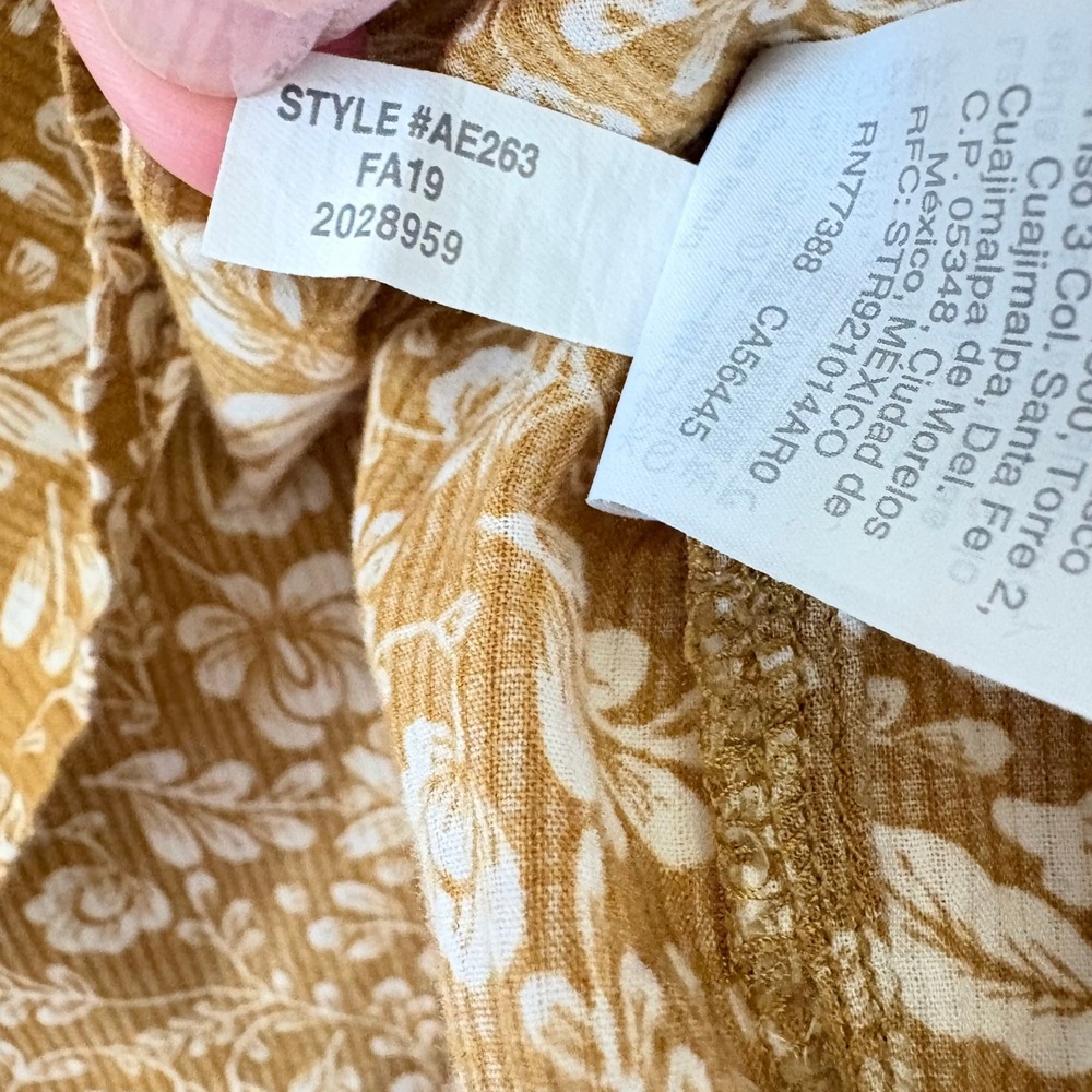 J.Crew Mustard Yellow Floral Ruffle Bib Corduroy Blouse Top Small - Picture 10 of 11